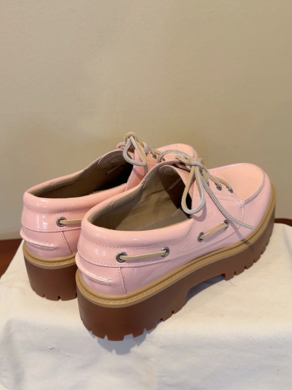 Timberland Pink Patent Platform Boat Shoes